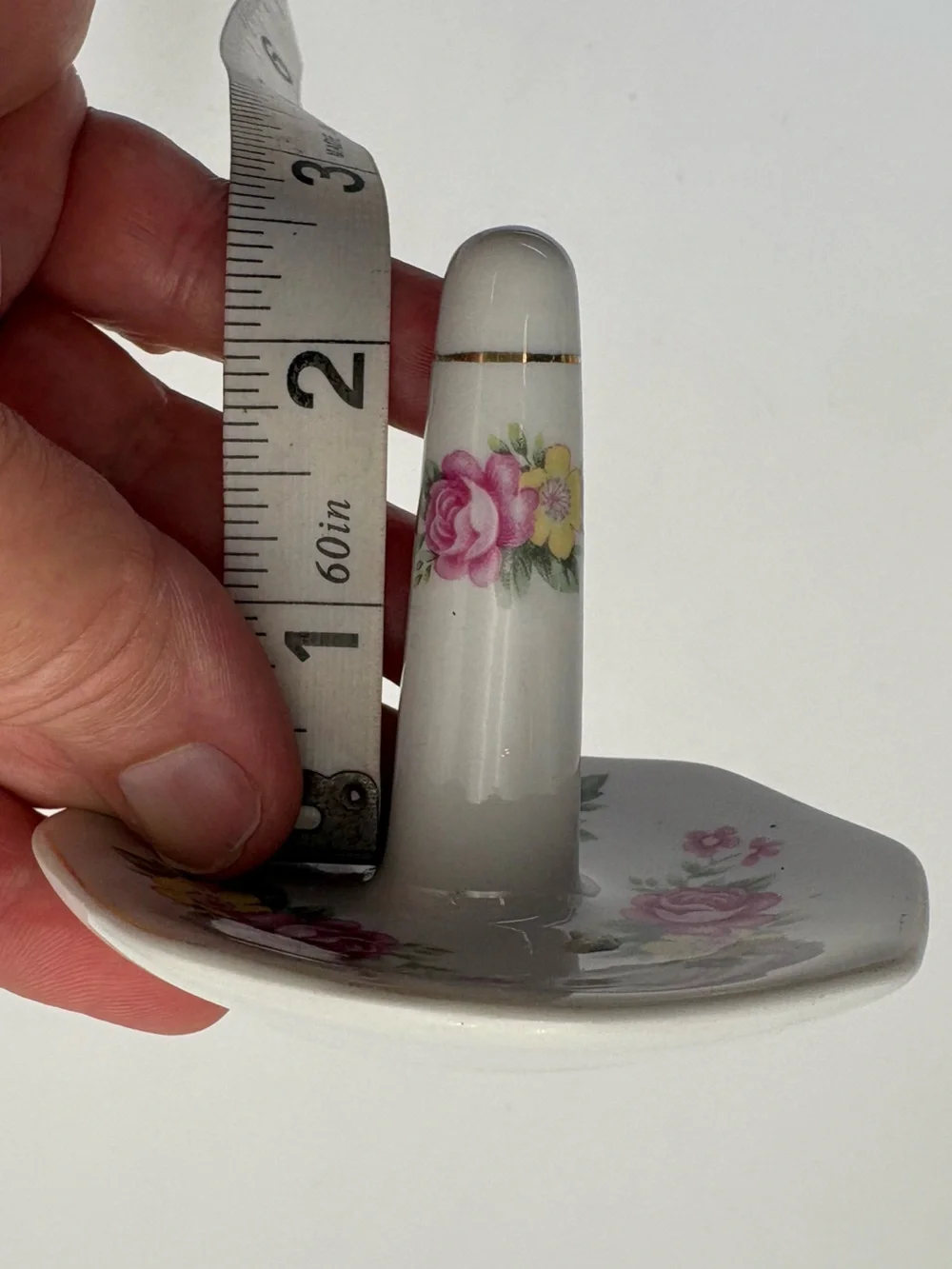 Vintage Porcelain Floral Ring Holder - Pink & Yellow Roses